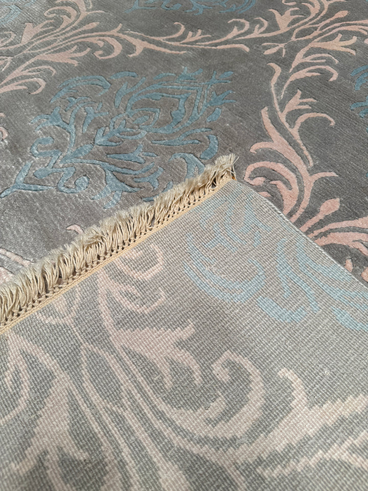 Original Hand Woven Blue Bamboo Carpet with Damask Pattern 170x240 4.08 Square Meters - 5x8 ft