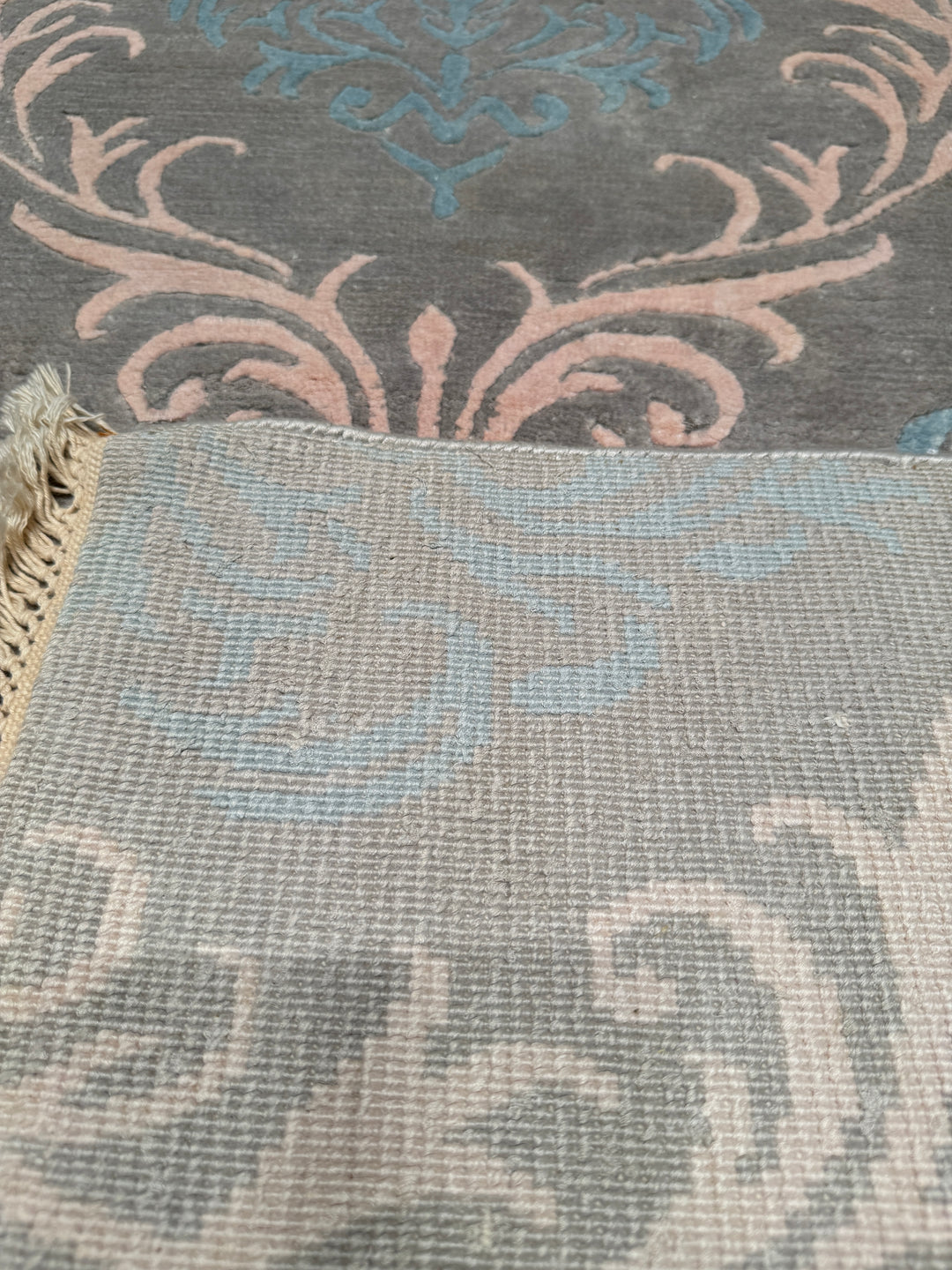 Original Hand Woven Blue Bamboo Carpet with Damask Pattern 170x240 4.08 Square Meters - 5x8 ft