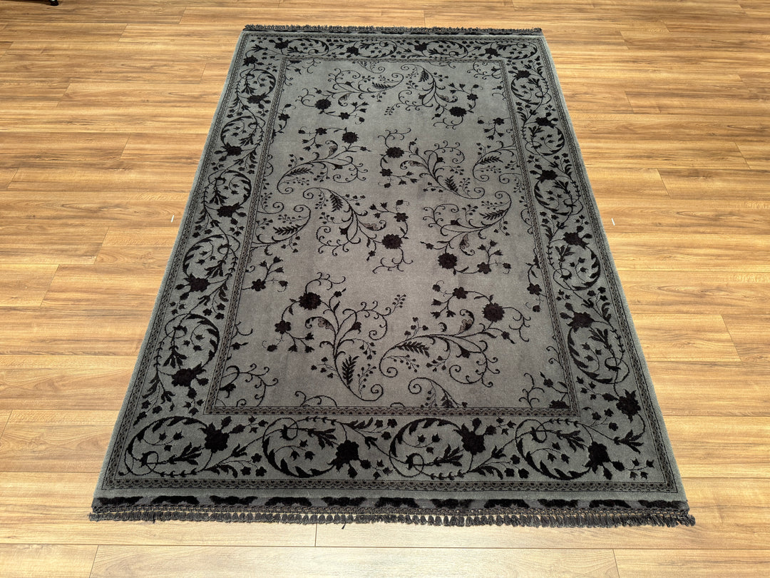 Privat Original Hand Woven Black Wool Silk Carpet 168x248 4.17 Square Meters - 5x8 ft