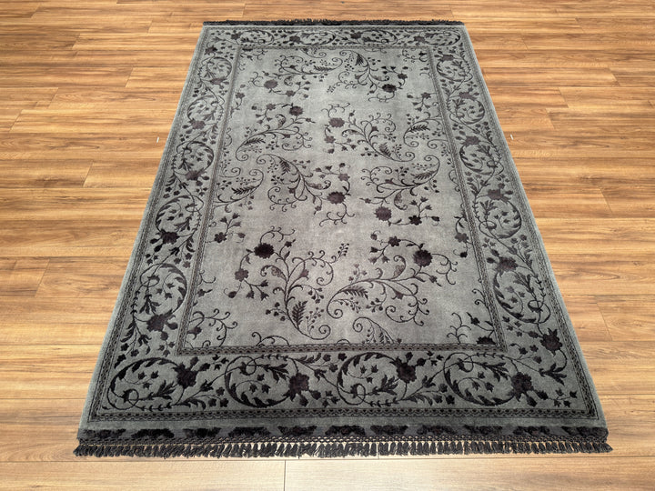 Privat Original Hand Woven Black Wool Silk Carpet 168x248 4.17 Square Meters - 5x8 ft