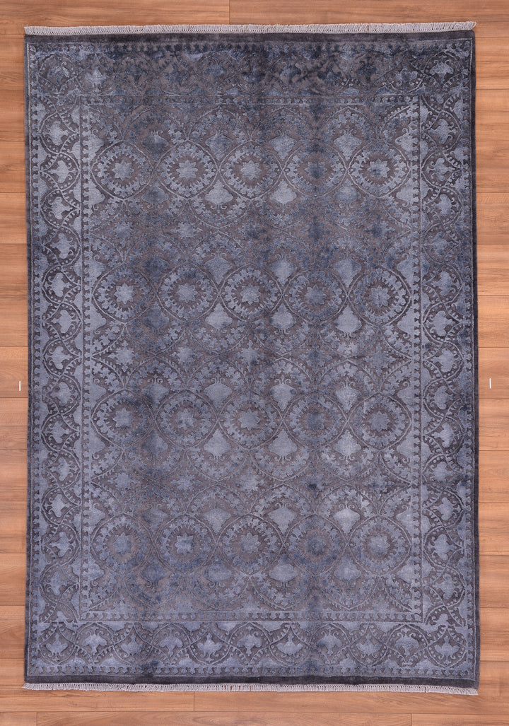 Indian Owl Original Hand Woven Gray Wool Bamboo Carpet 169x242 4.09 Square Meters - 5x8 ft