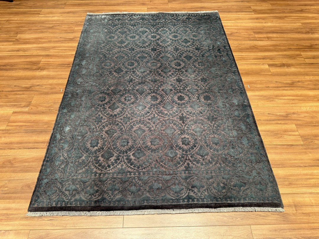 Indian Owl Original Hand Woven Gray Wool Bamboo Carpet 169x242 4.09 Square Meters - 5x8 ft