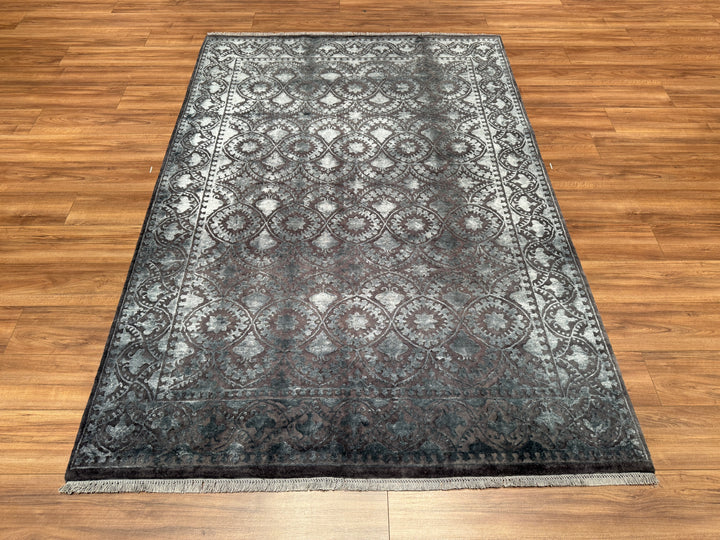 Indian Owl Original Hand Woven Gray Wool Bamboo Carpet 169x242 4.09 Square Meters - 5x8 ft