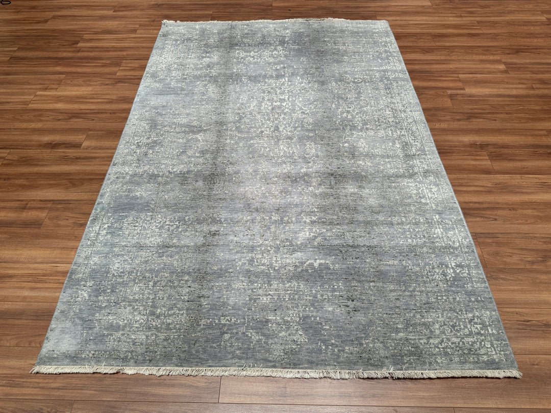 New Diamond Original Hand Woven Gray Wool Bamboo Carpet 186x274 5.10 Square Meters - 6x9 ft