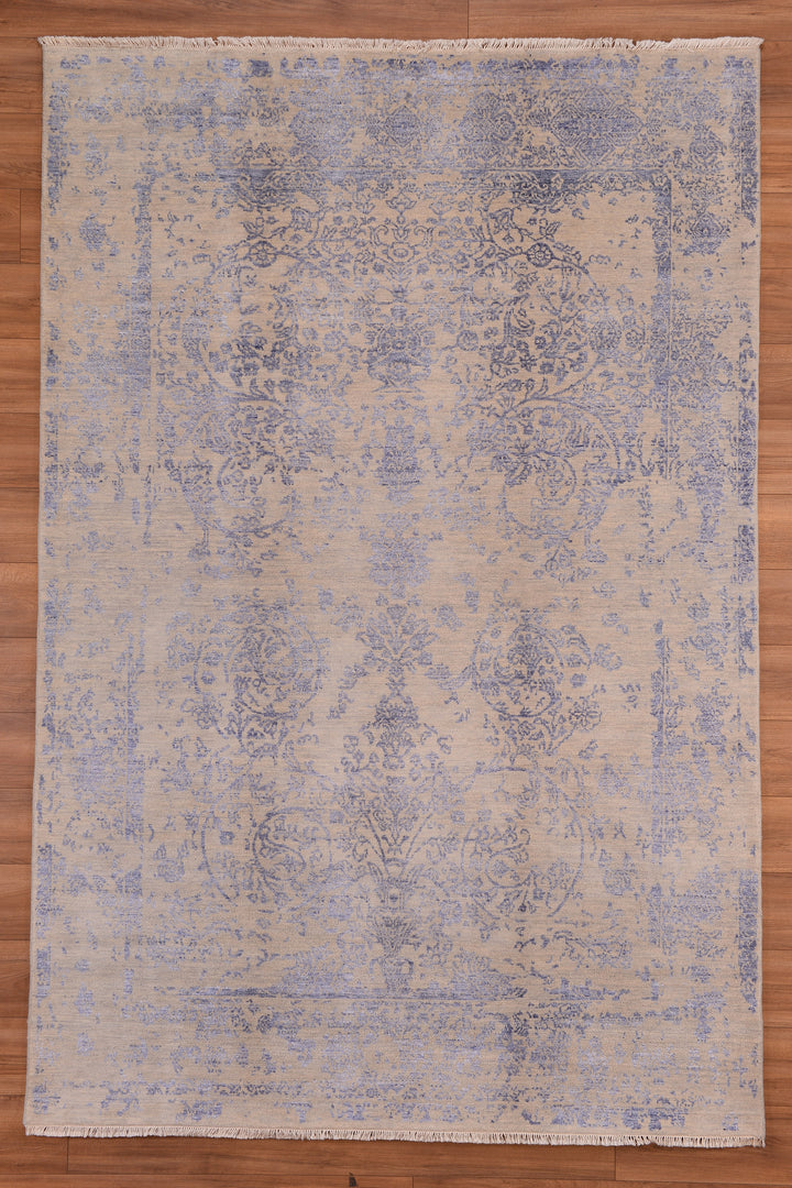 New Diamond Original Hand Woven Gray Blue Wool Bamboo Carpet 185x274 5.07 Square Meters - 6x9 ft