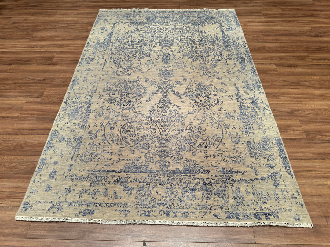 New Diamond Orjinal El Dokuması Gri Mavi Yün Bambu Halı 185x274 5.07 Metrekare - 6x9 ft