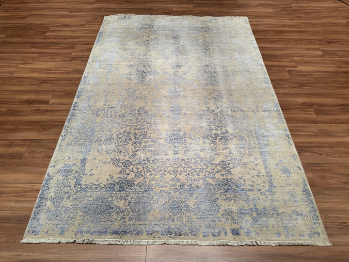 New Diamond Original Hand Woven Gray Blue Wool Bamboo Carpet 185x274 5.07 Square Meters - 6x9 ft