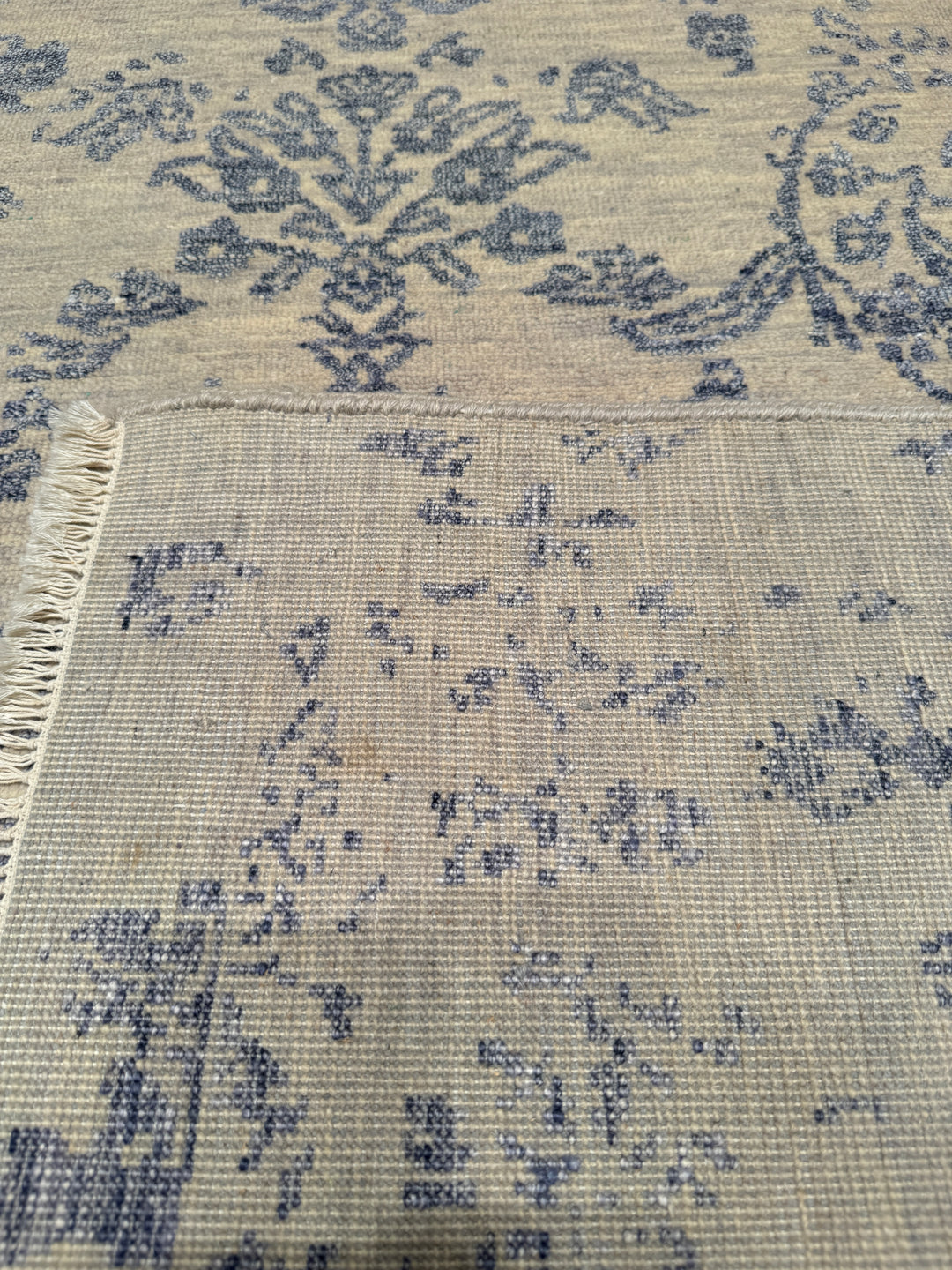 New Diamond Original Hand Woven Gray Blue Wool Bamboo Carpet 185x274 5.07 Square Meters - 6x9 ft