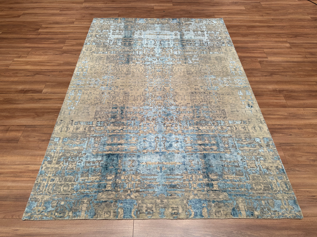 New Diamond Original Hand Woven Gray Turquoise Wool Bamboo Carpet 183x169 4.92 Square Meters - 5x8 ft