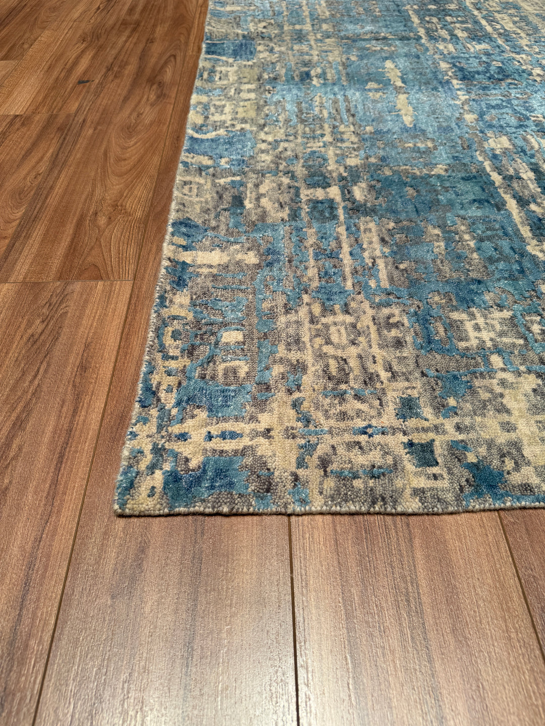 New Diamond Original Hand Woven Gray Turquoise Wool Bamboo Carpet 183x169 4.92 Square Meters - 5x8 ft