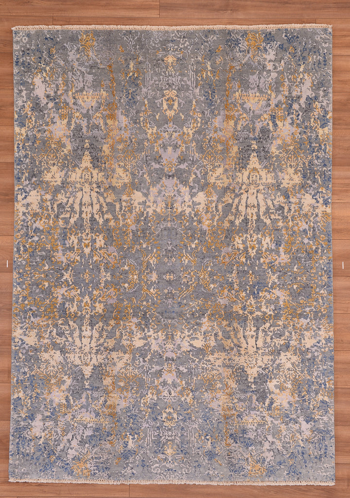 New Diamond Original Hand Woven Gray Gold Wool Bamboo Carpet 168x236 3.96 Square Meters - 5x8 ft