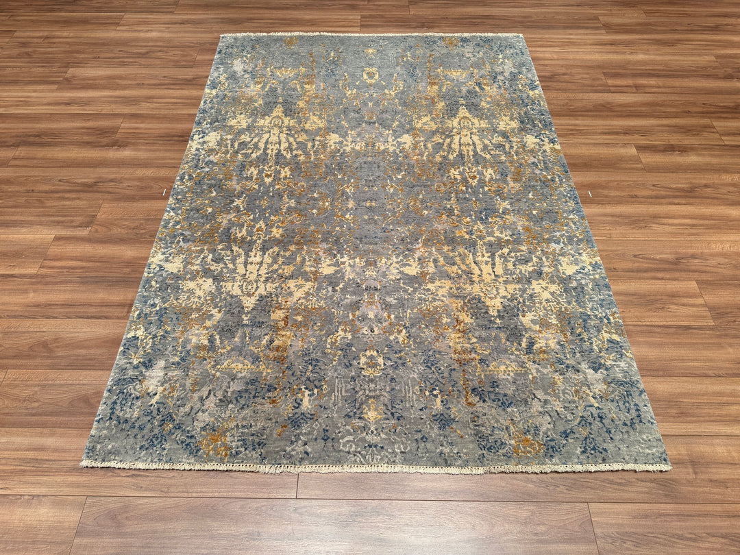 New Diamond Original Hand Woven Gray Gold Wool Bamboo Carpet 168x236 3.96 Square Meters - 5x8 ft