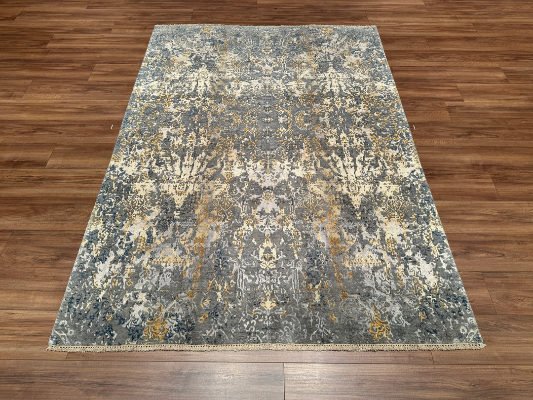 New Diamond Original Hand Woven Gray Gold Wool Bamboo Carpet 168x236 3.96 Square Meters - 5x8 ft