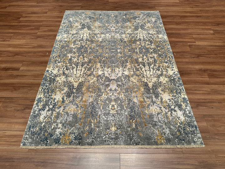 New Diamond Original Hand Woven Gray Gold Wool Bamboo Carpet 168x236 3.96 Square Meters - 5x8 ft