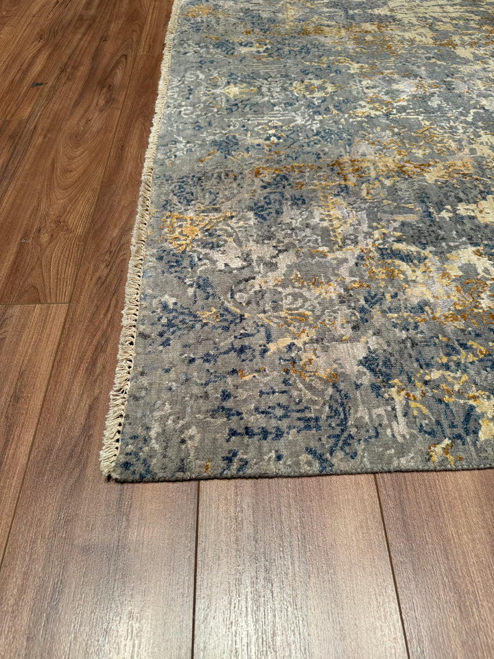 New Diamond Original Hand Woven Gray Gold Wool Bamboo Carpet 168x236 3.96 Square Meters - 5x8 ft