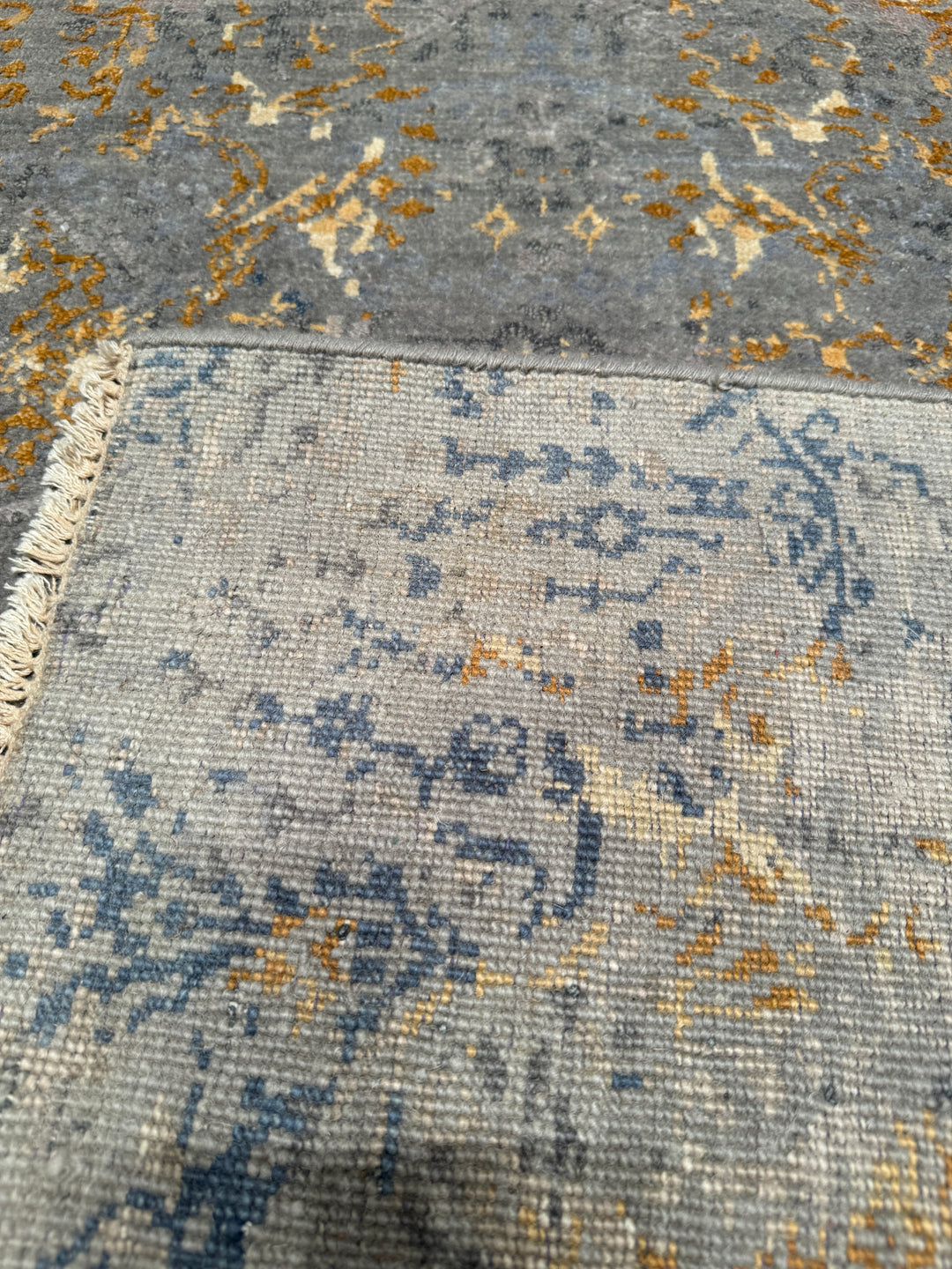 New Diamond Original Hand Woven Gray Gold Wool Bamboo Carpet 168x236 3.96 Square Meters - 5x8 ft