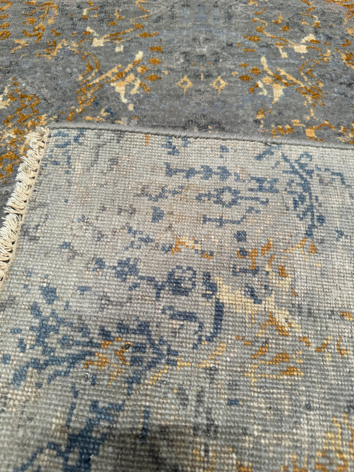 New Diamond Original Hand Woven Gray Gold Wool Bamboo Carpet 168x236 3.96 Square Meters - 5x8 ft