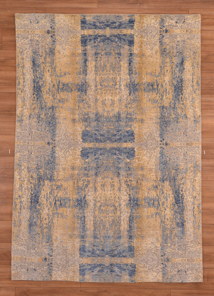 New Diamond Original Hand Woven Golden Blue Wool Bamboo Carpet 170x240 4.08 Square Meters - 5x8 ft