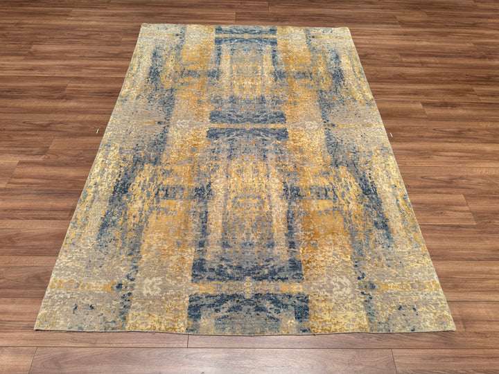 New Diamond Original Hand Woven Golden Blue Wool Bamboo Carpet 170x240 4.08 Square Meters - 5x8 ft