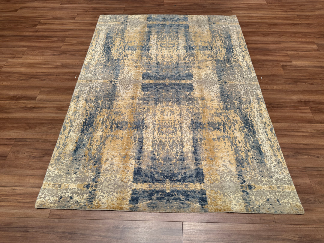 New Diamond Original Hand Woven Golden Blue Wool Bamboo Carpet 170x240 4.08 Square Meters - 5x8 ft