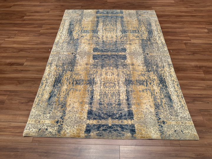 New Diamond Original Hand Woven Golden Blue Wool Bamboo Carpet 170x240 4.08 Square Meters - 5x8 ft