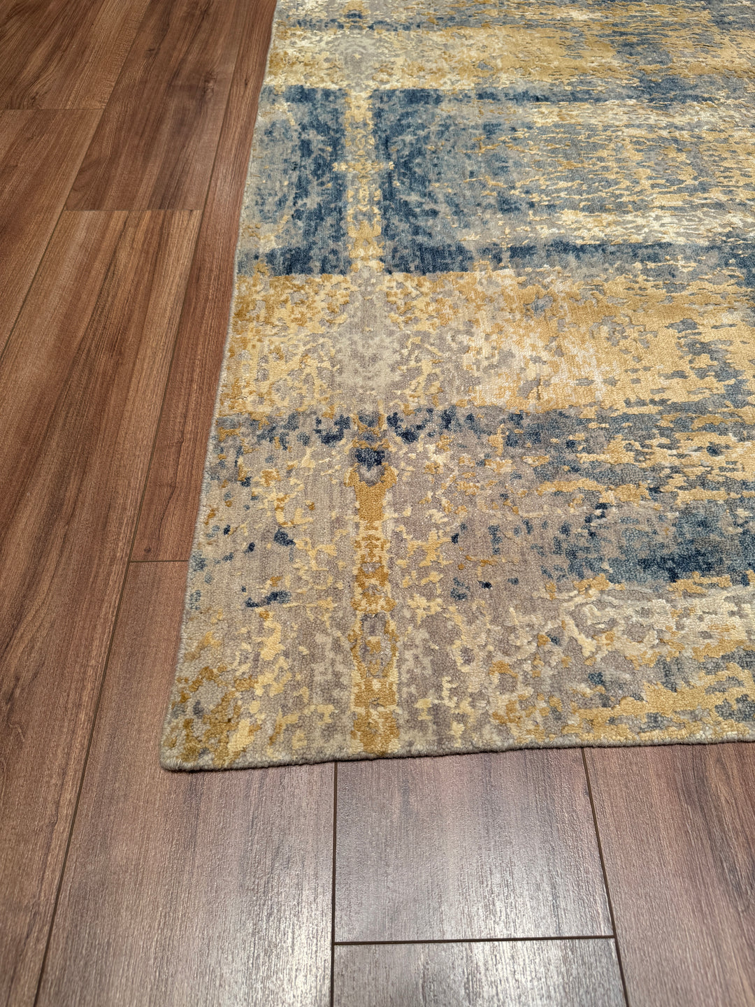 New Diamond Original Hand Woven Golden Blue Wool Bamboo Carpet 170x240 4.08 Square Meters - 5x8 ft