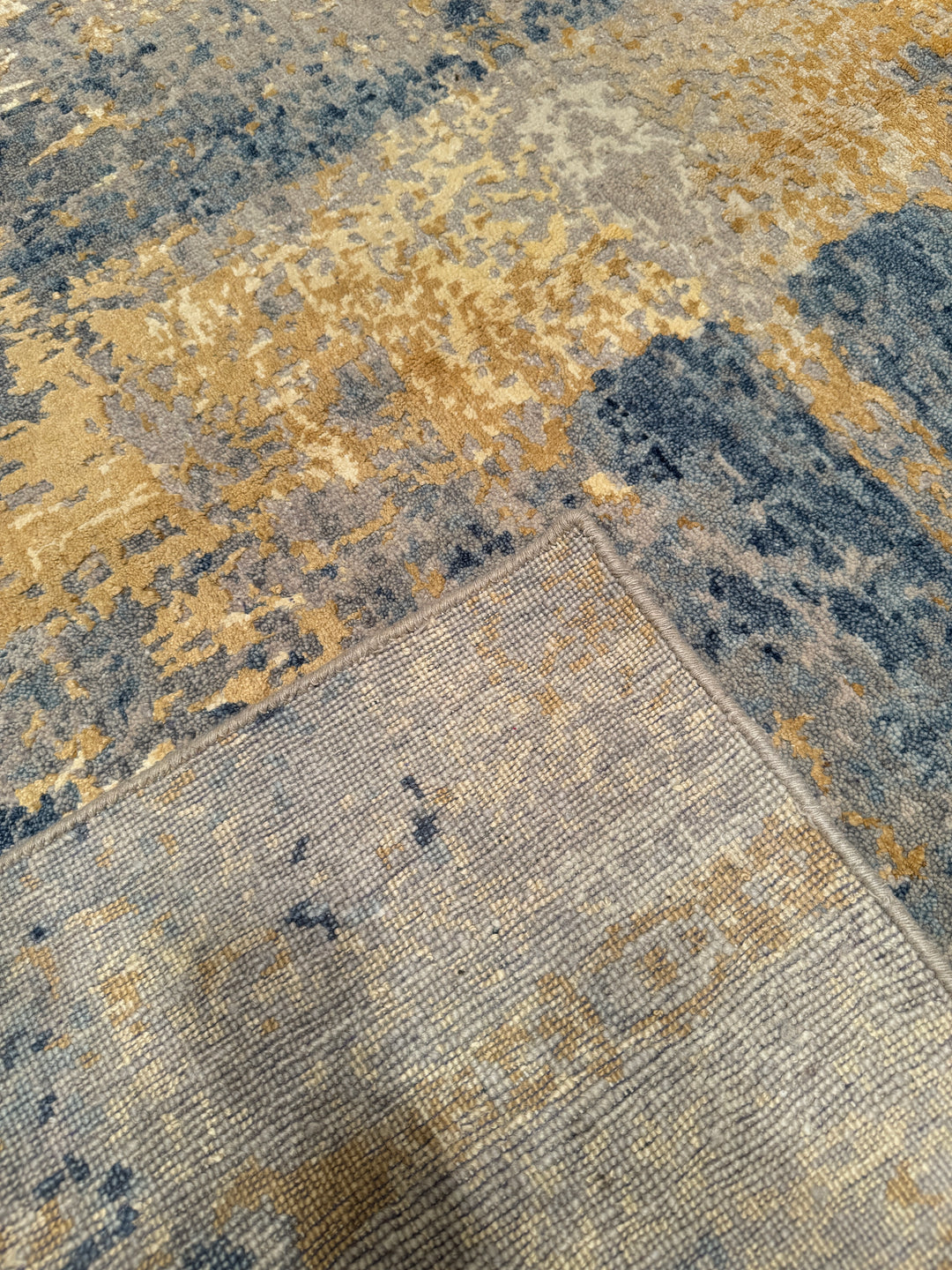 New Diamond Original Hand Woven Golden Blue Wool Bamboo Carpet 170x240 4.08 Square Meters - 5x8 ft