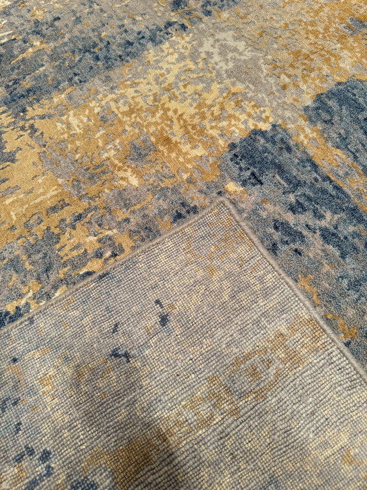 New Diamond Original Hand Woven Golden Blue Wool Bamboo Carpet 170x240 4.08 Square Meters - 5x8 ft