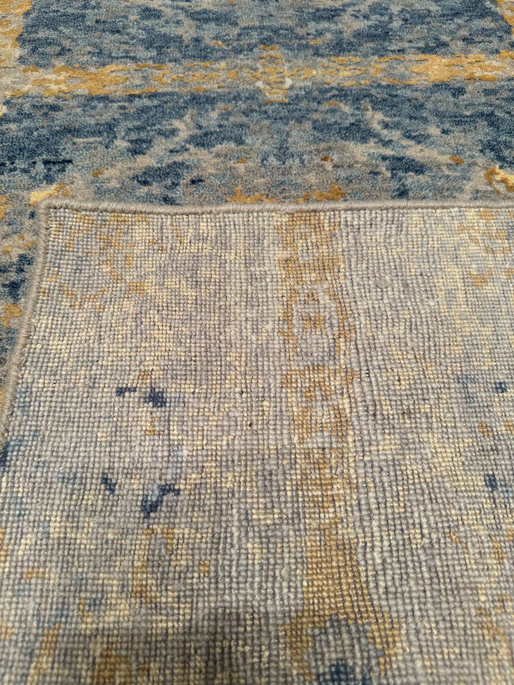 New Diamond Original Hand Woven Golden Blue Wool Bamboo Carpet 170x240 4.08 Square Meters - 5x8 ft