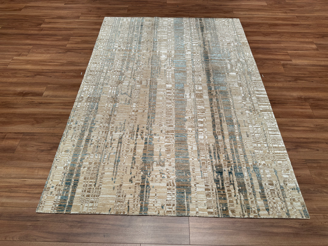 New Diamond Original Hand Woven Beige Wool Bamboo Carpet 169x241 4.07 Square Meters - 5x8 ft