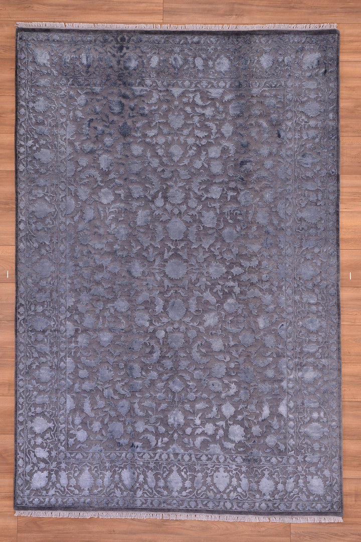 Indian Owl Original Hand Woven Gray Wool Bamboo Carpet 168x247 4.15 Square Meters - 5x8 ft