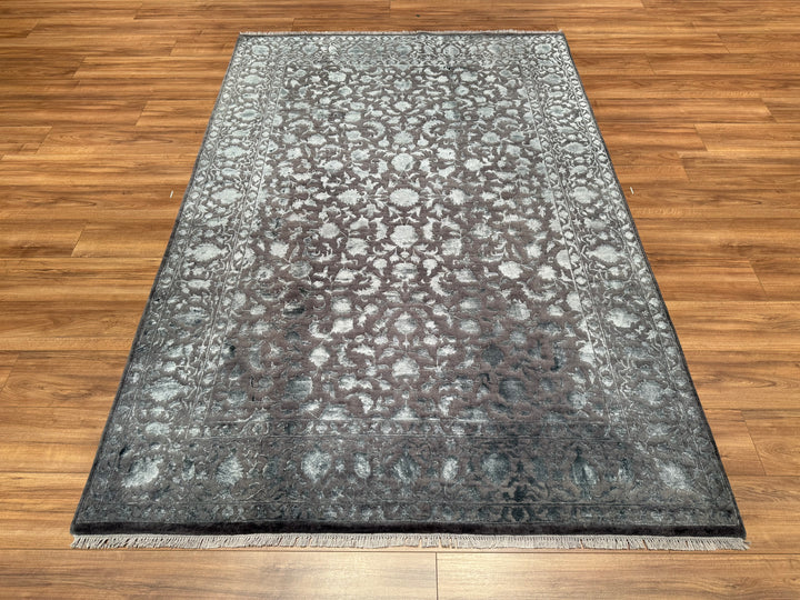 Indian Owl Original Hand Woven Gray Wool Bamboo Carpet 168x247 4.15 Square Meters - 5x8 ft