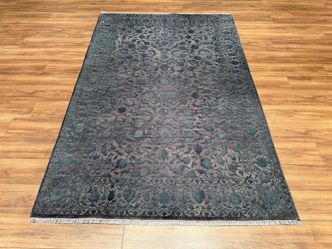 Indian Owl Original Hand Woven Gray Wool Bamboo Carpet 166x250 4.15 Square Meters - 5x8 ft