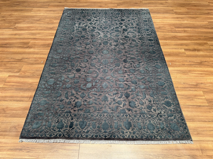 Indian Owl Original Hand Woven Gray Wool Bamboo Carpet 166x250 4.15 Square Meters - 5x8 ft