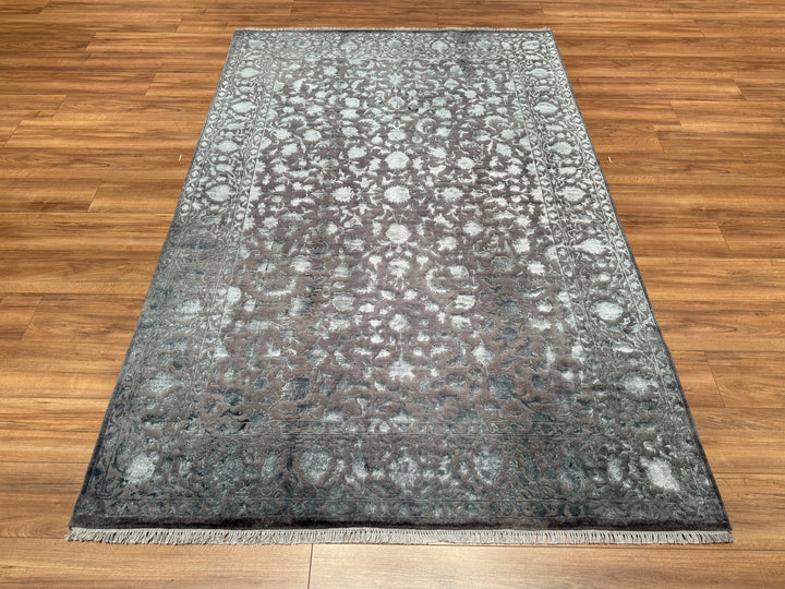 Indian Owl Original Hand Woven Gray Wool Bamboo Carpet 166x250 4.15 Square Meters - 5x8 ft