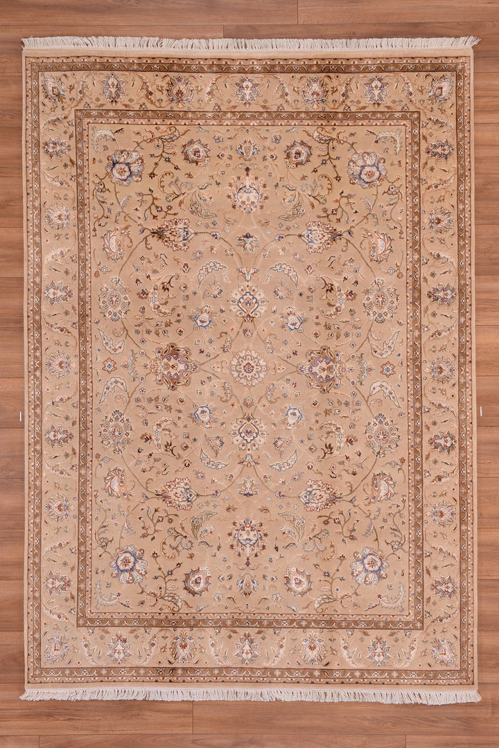 Indian Owl Original Hand Woven Beige Wool Bamboo Carpet 172x242 4.16 Square Meters - 5x8 ft