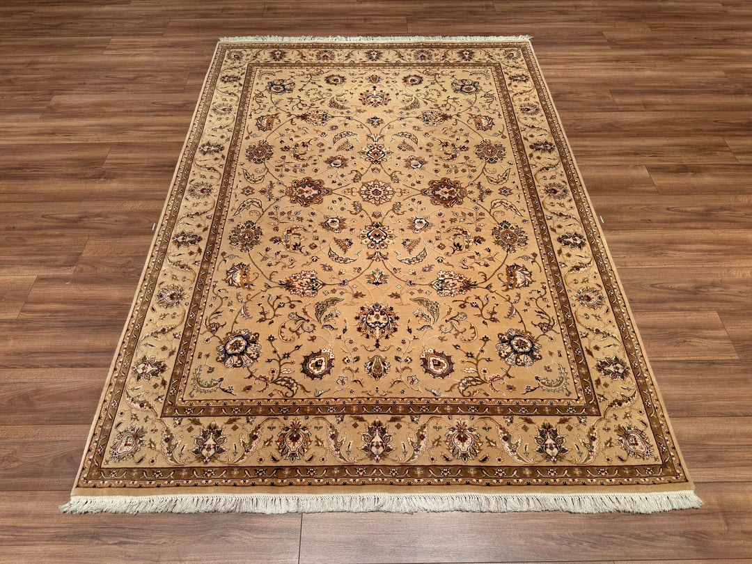 Indian Owl Original Hand Woven Beige Wool Bamboo Carpet 172x242 4.16 Square Meters - 5x8 ft