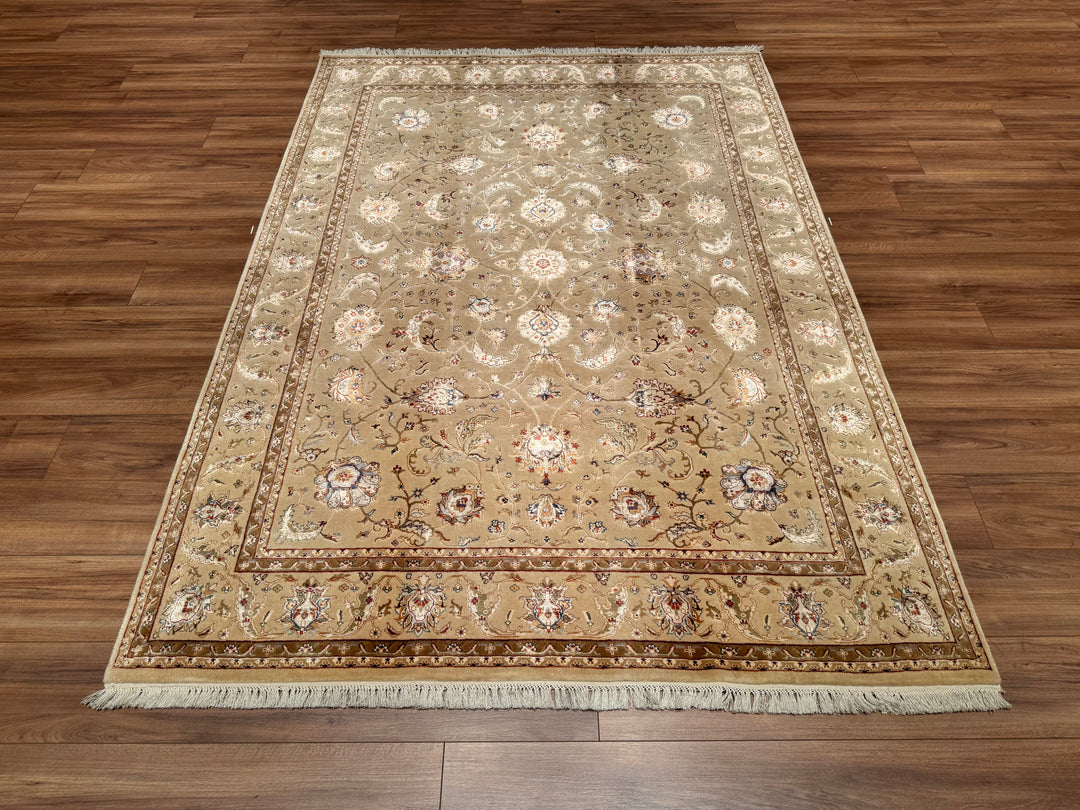 Indian Owl Original Hand Woven Beige Wool Bamboo Carpet 172x242 4.16 Square Meters - 5x8 ft