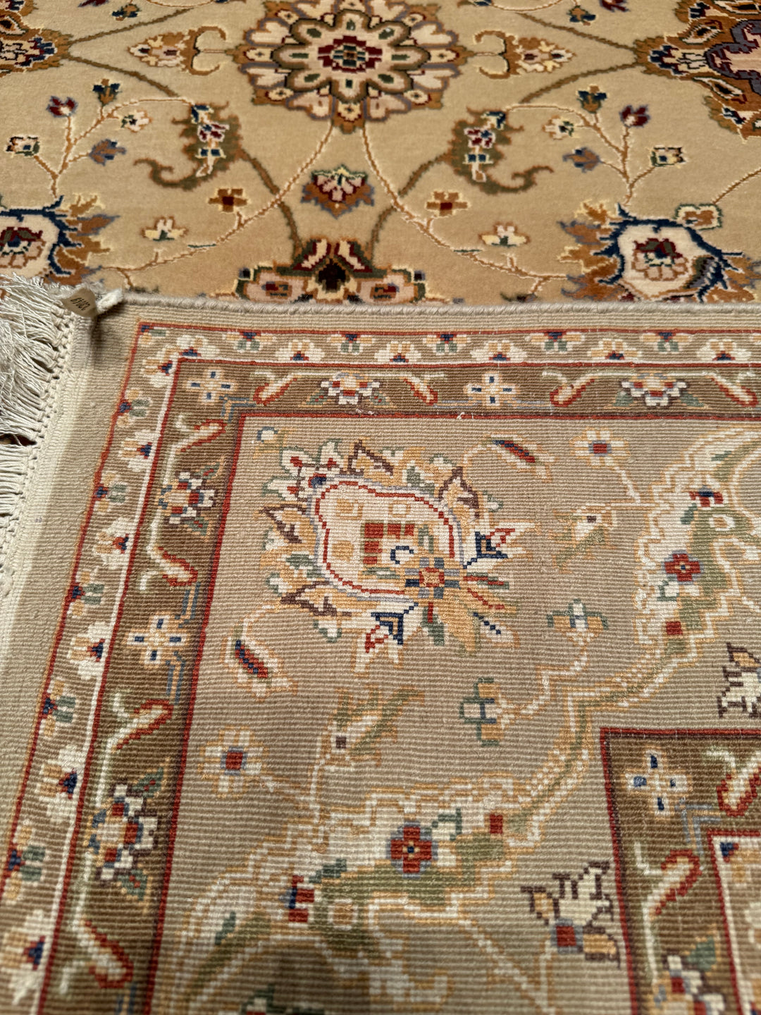 Indian Owl Original Hand Woven Beige Wool Bamboo Carpet 172x242 4.16 Square Meters - 5x8 ft