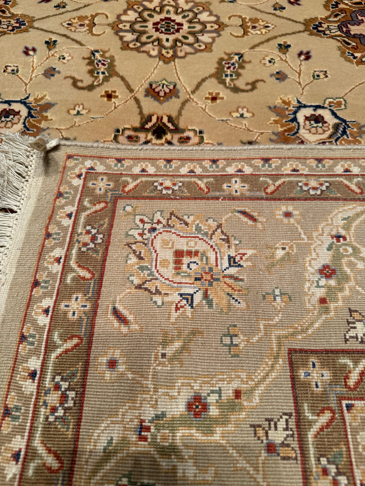 Indian Owl Original Hand Woven Beige Wool Bamboo Carpet 172x242 4.16 Square Meters - 5x8 ft