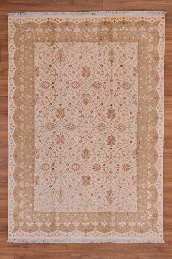 Indian Owl Original Hand Woven Cream Wool Bamboo Carpet 174x247 4.30 Square Meters - 5x8 ft