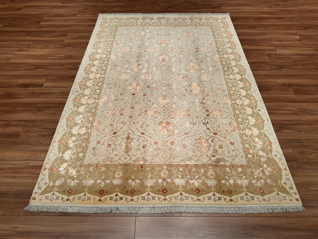 Indian Owl Original Hand Woven Cream Wool Bamboo Carpet 174x247 4.30 Square Meters - 5x8 ft