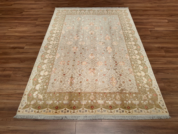 Indian Owl Original Hand Woven Cream Wool Bamboo Carpet 174x247 4.30 Square Meters - 5x8 ft