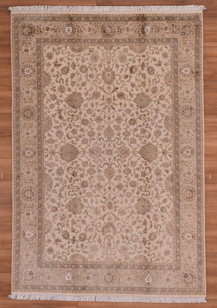 Indian Owl Original Hand Woven Beige Cream Wool Bamboo Carpet 166x242 4.02 Square Meters - 5x8 ft