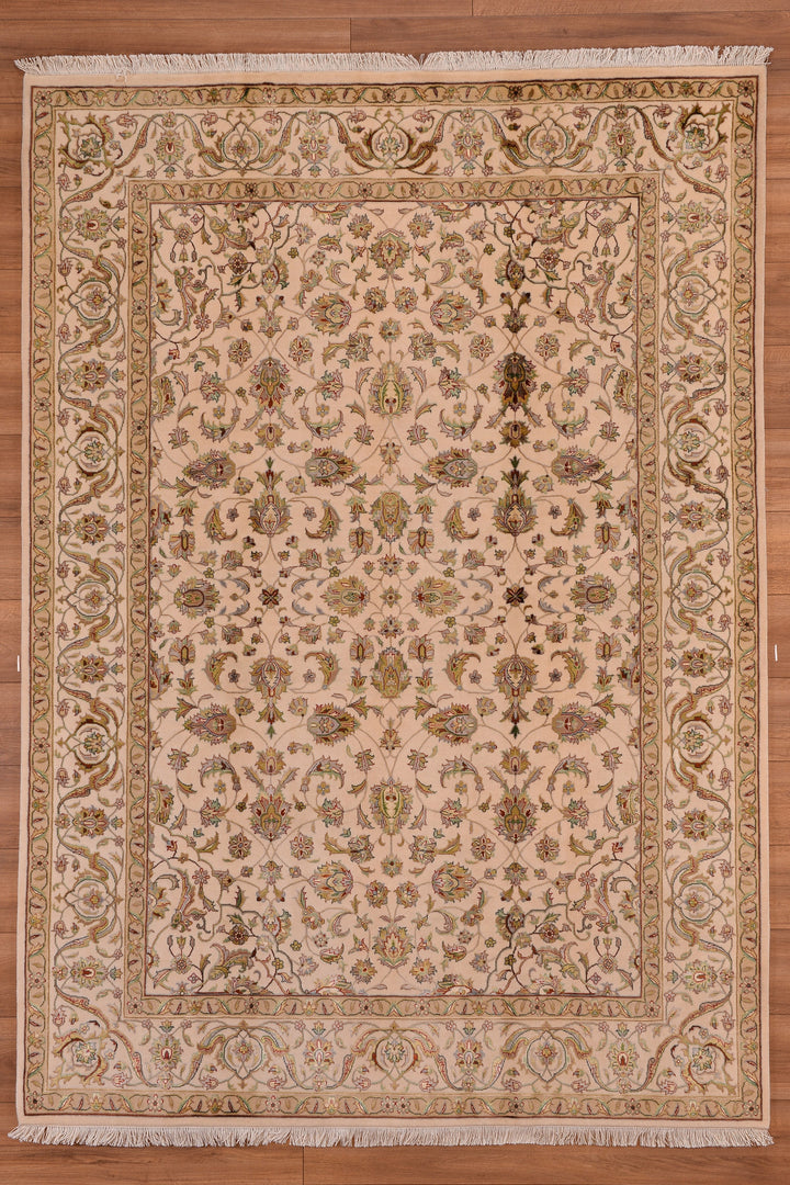 Indian Owl Original Hand Woven Beige Wool Bamboo Carpet 173x244 4.22 Square Meters - 5x8 ft