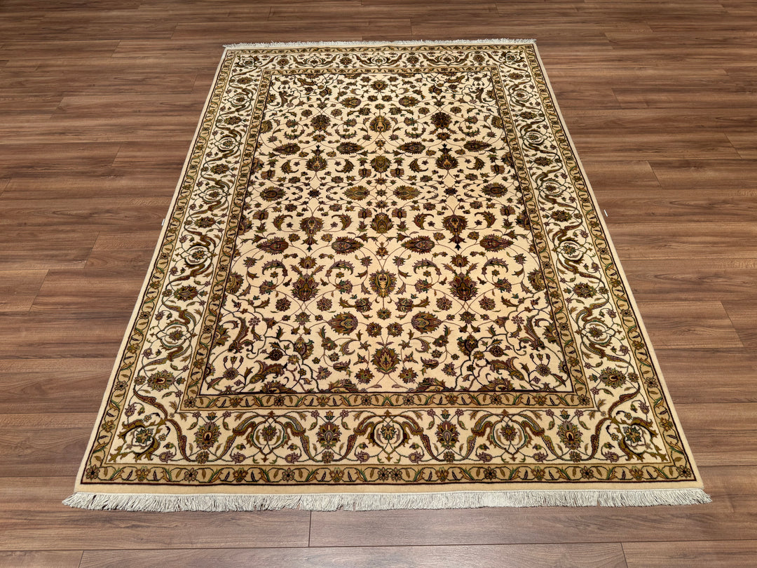 Indian Owl Original Hand Woven Beige Wool Bamboo Carpet 173x244 4.22 Square Meters - 5x8 ft