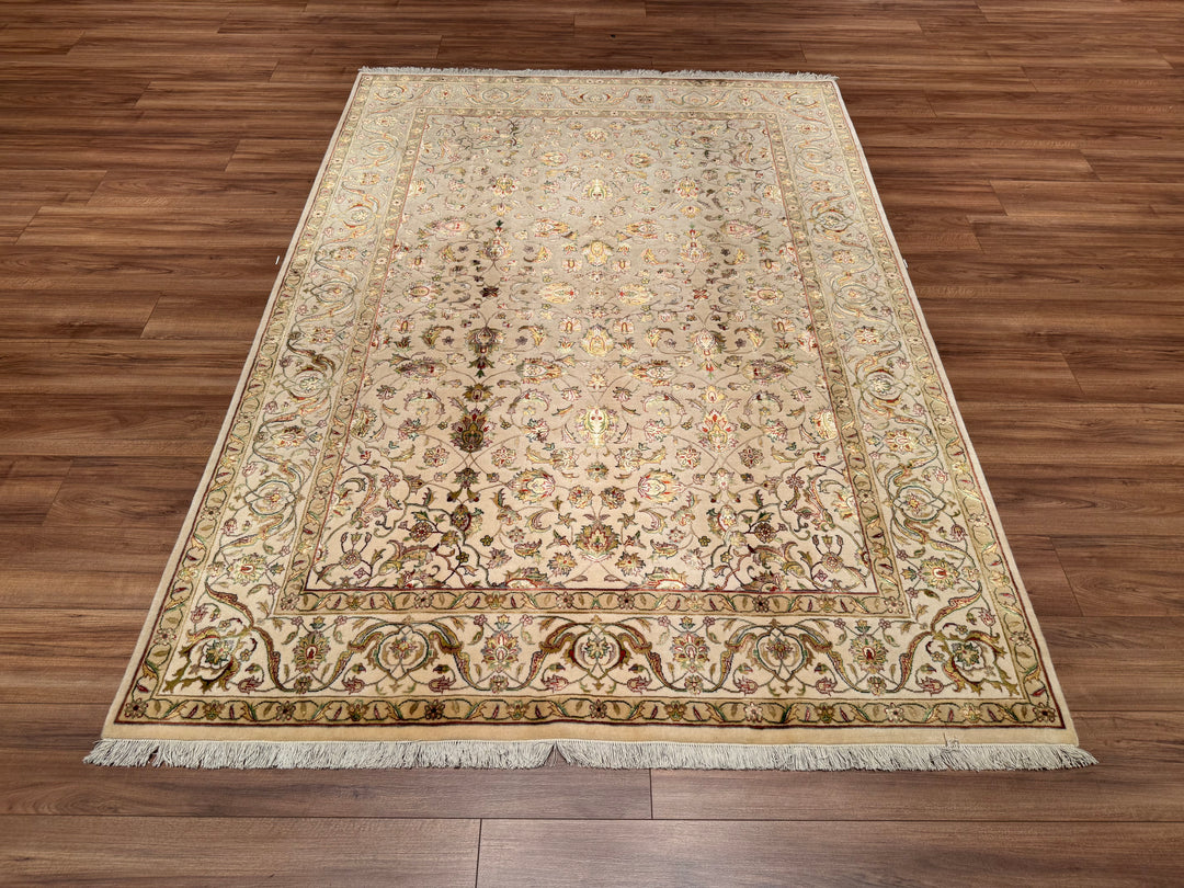 Hint Uşağı Orjinal El Dokuması Bej Yün Bambu Halı 173x244 4.22 Metrekare - 5x8 ft