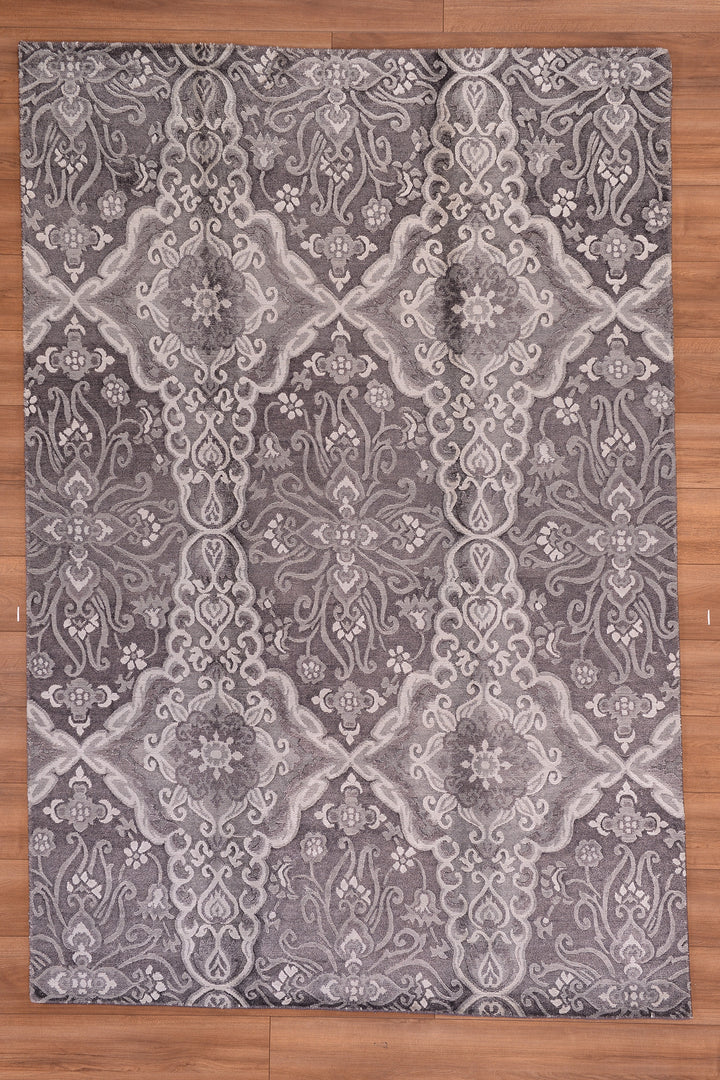 Diamond Original Hand Woven Gray Wool Bamboo Carpet 167x245 4.09 Square Meters - 5x8 ft