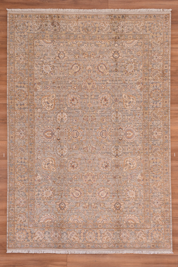 Indian Owl Original Hand Woven Gray Wool Bamboo Carpet 169x245 4.14 Square Meters - 5x8 ft