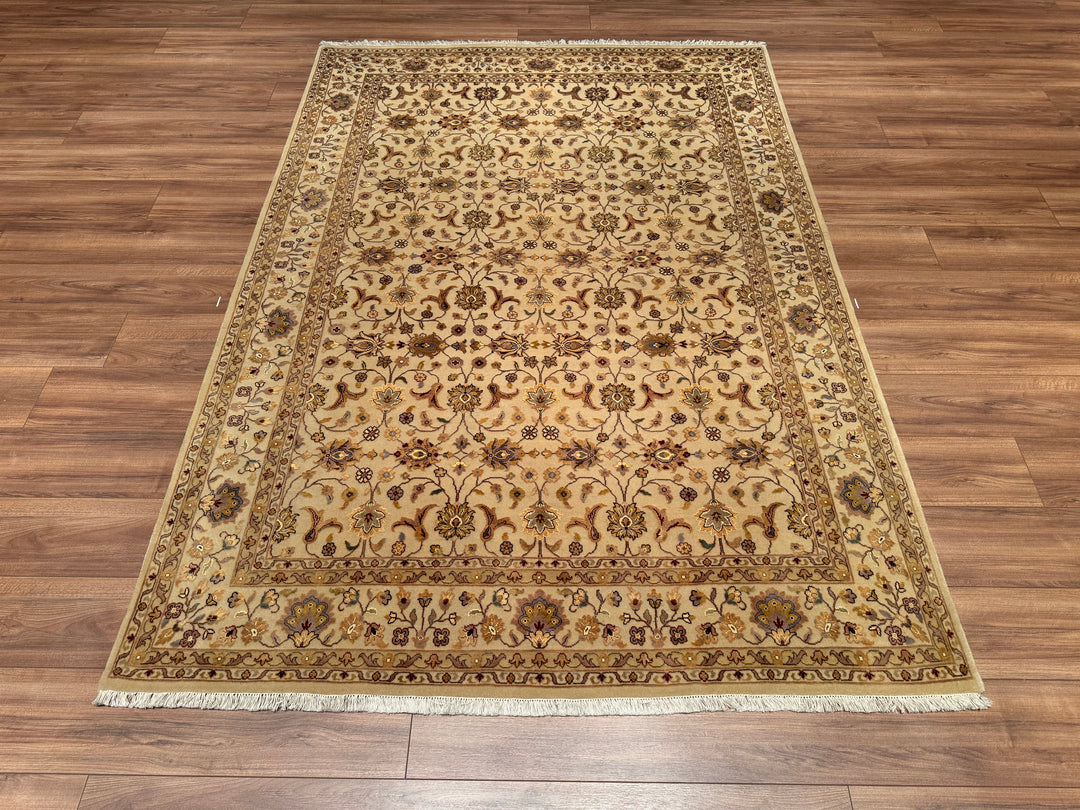 Indian Owl Original Hand Woven Beige Wool Bamboo Carpet 170x243 4.13 Square Meters - 5x8 ft